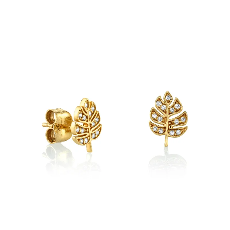 Gold & Diamond Tiny Monstera Leaf Stud