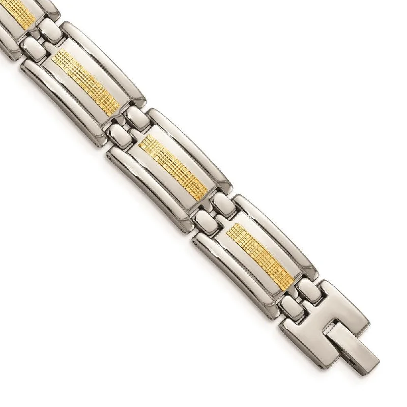 Stainless Steel Polished w/14k Gold Link Bracelet