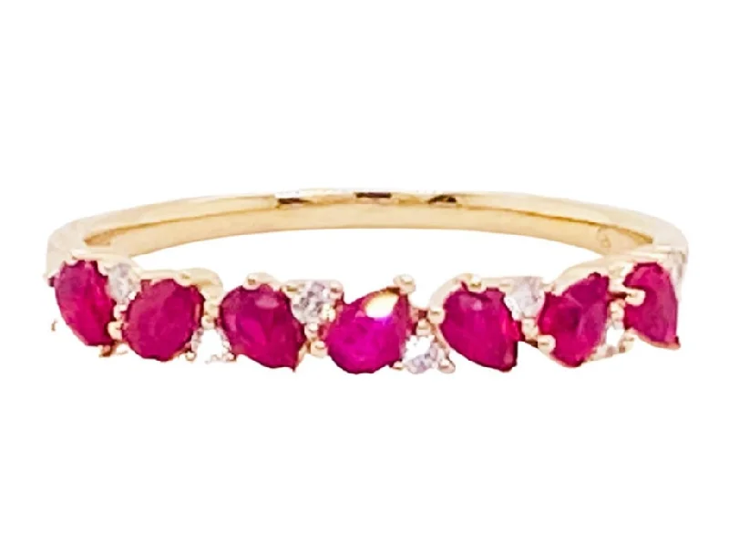 Pear Cut Ruby with Diamonds Stackable Band