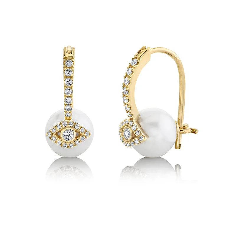 Gold & Diamond Eye Pearl Earrings