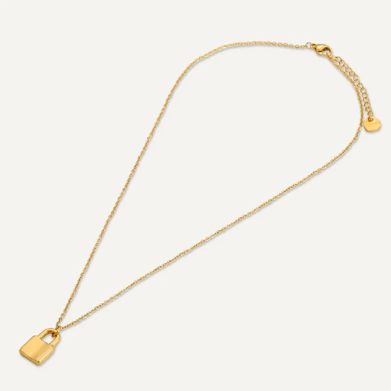 Padlock Pendant Necklace In Gold-Tone