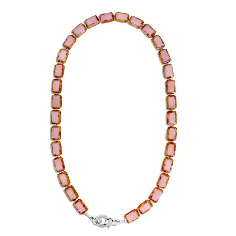 Pink Glass Beaded Charm Holder Necklace