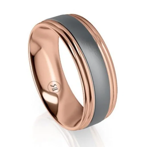 Dual Rounded Stepped Edge Gold and Tantalum Centre Wedding Ring