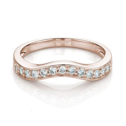 Curved wedding or eternity band with 0.3 carats* of diamond simulants in 14 carat rose gold