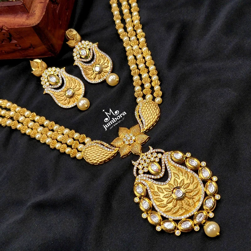 Rajwadi Gold AD Zircon Kundan Necklace