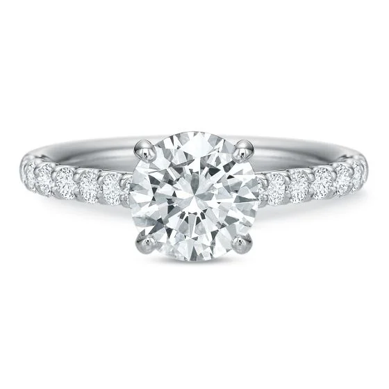 Precision Set 18K White Gold Bead-Set Round Brilliant Diamond Semi-Mount Engagement Ring, 0.36ct (Setting Only)