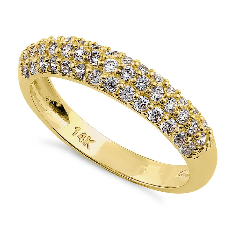 Solid 14K Yellow Gold Pave Round CZ Cluster CZ Ring