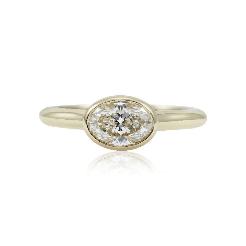 14K Yellow Gold East-West Bezel Set 0.91CT Diamond Solitaire Engagement Ring