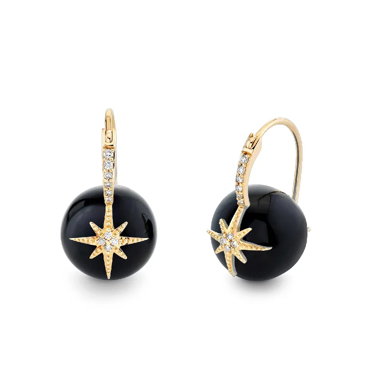 Gold & Diamond Starburst Onyx Earrings