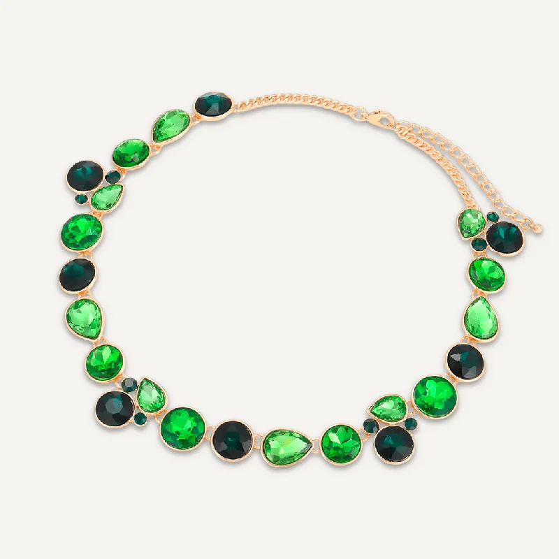 Mixed Cut Green Jewel Collar Necklace In Gold-Tone