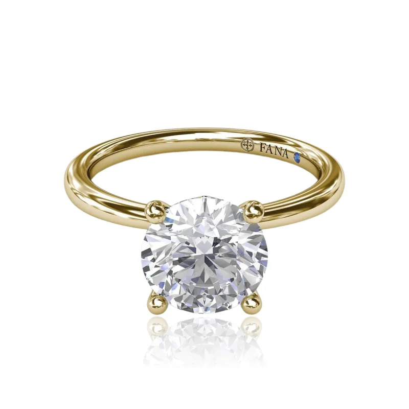 14K YELLOW GOLD HIDDEN HALO SOLITAIRE DIAMOND ENGAGEMENT RING - SETTING ONLY