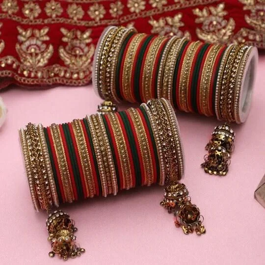 Indian Bangle set, Bridal bangles, Thread Bangles, Traditional Bracelet, Bridal Choora Set