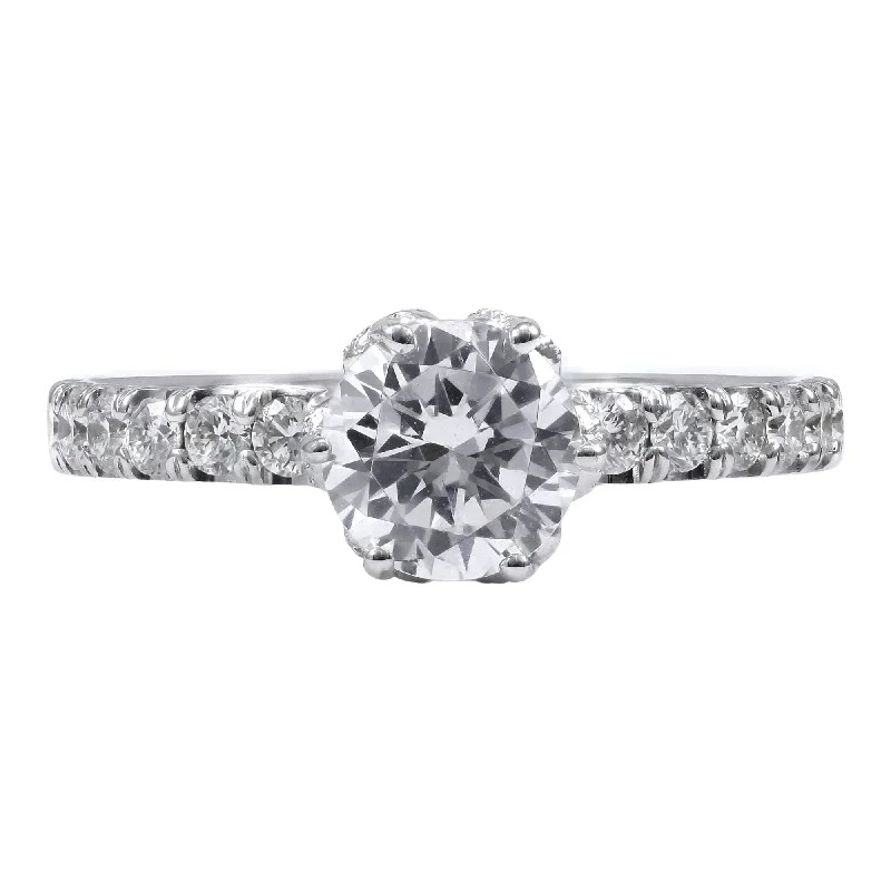 14K White Gold Bead Set 6-Prong Diamond Engagement Ring WITH DIAMOND ACCENTS 0.47CTW (SETTING ONLY)