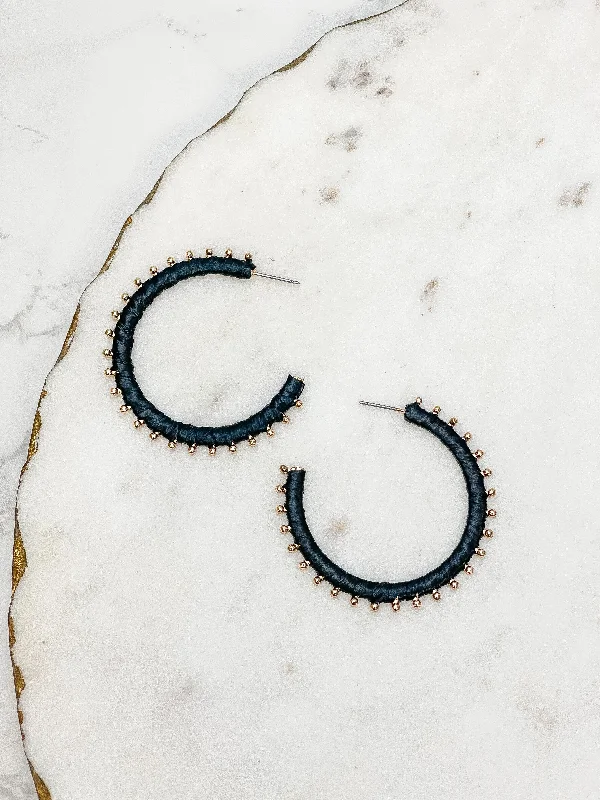 Gold Studded Hoop Earrings - Black