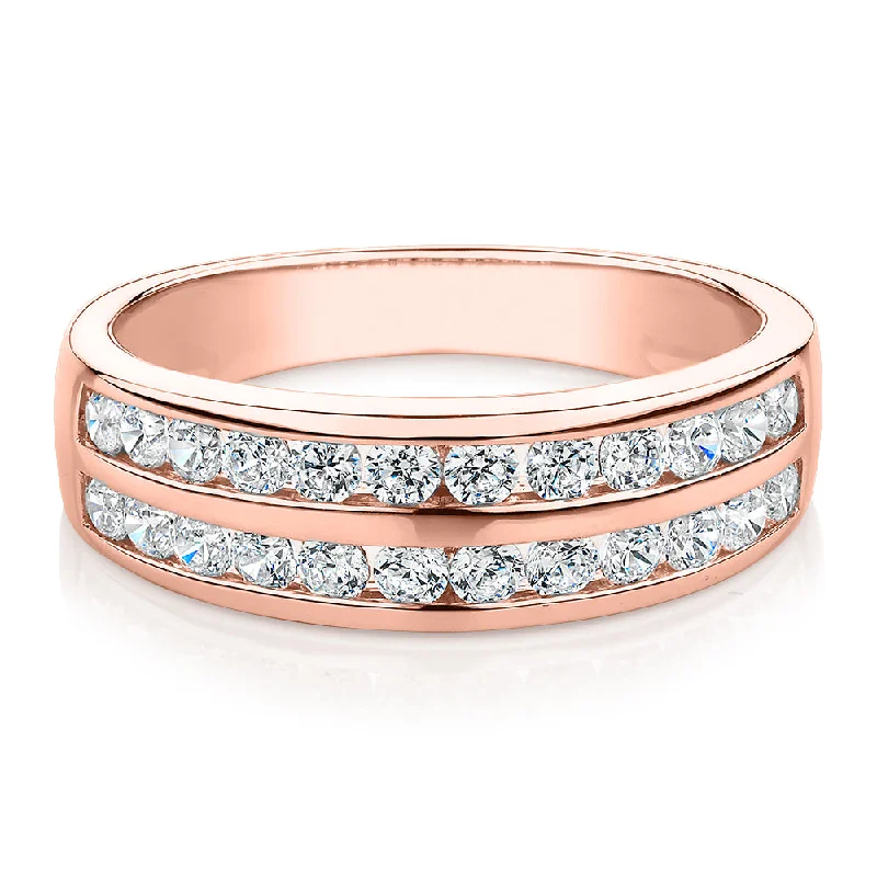 Dress ring with 0.72 carats* of diamond simulants in 10 carat rose gold