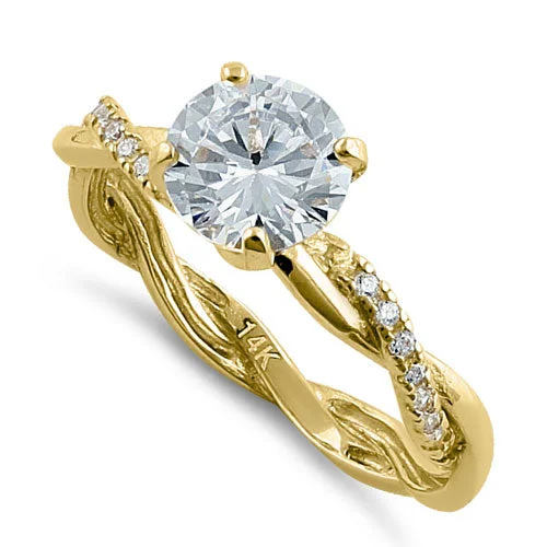 Solid 14K Gold Twisted Solitaire CZ Ring