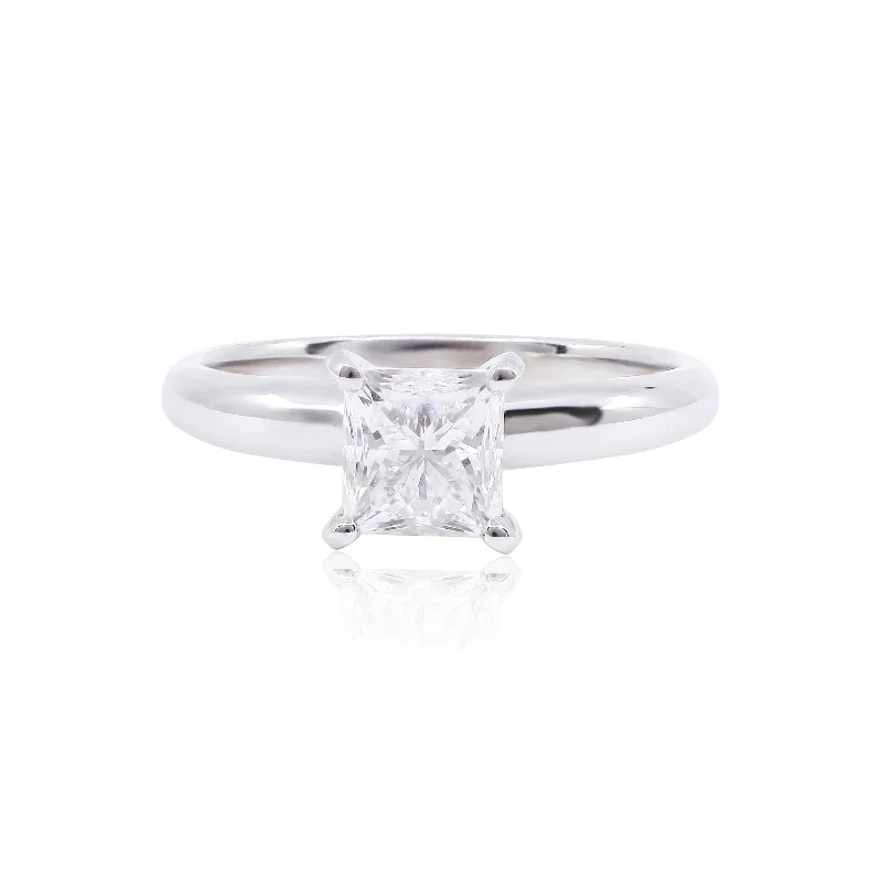 14K White Gold Pinched Shoulder Princess-Cut Diamond Engagement Ring