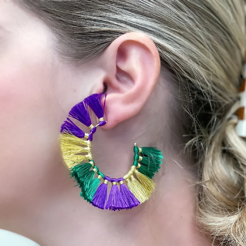 Mardi Gras Fringe Hoop Earrings