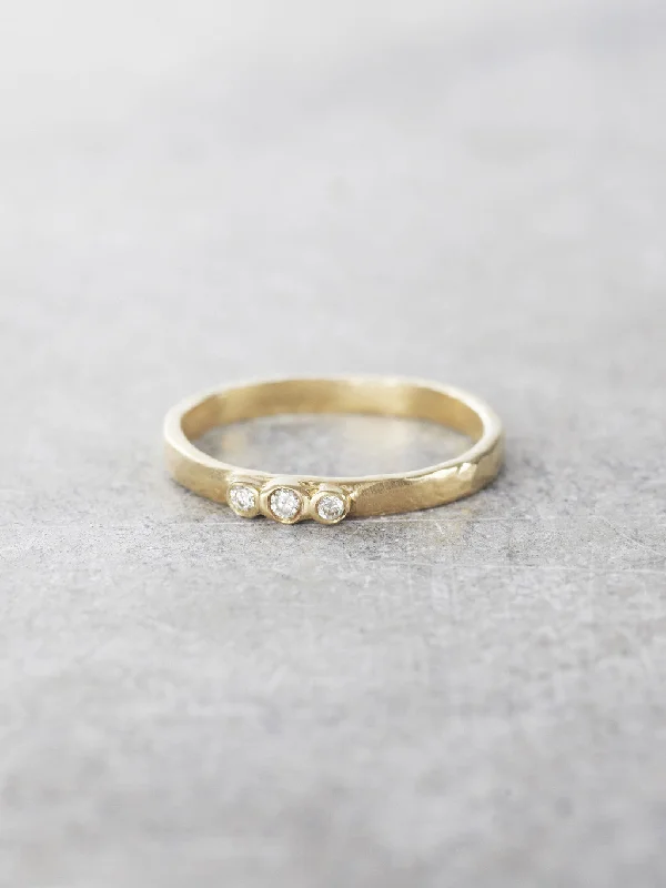 14K Diamond Trio Hammered Ring