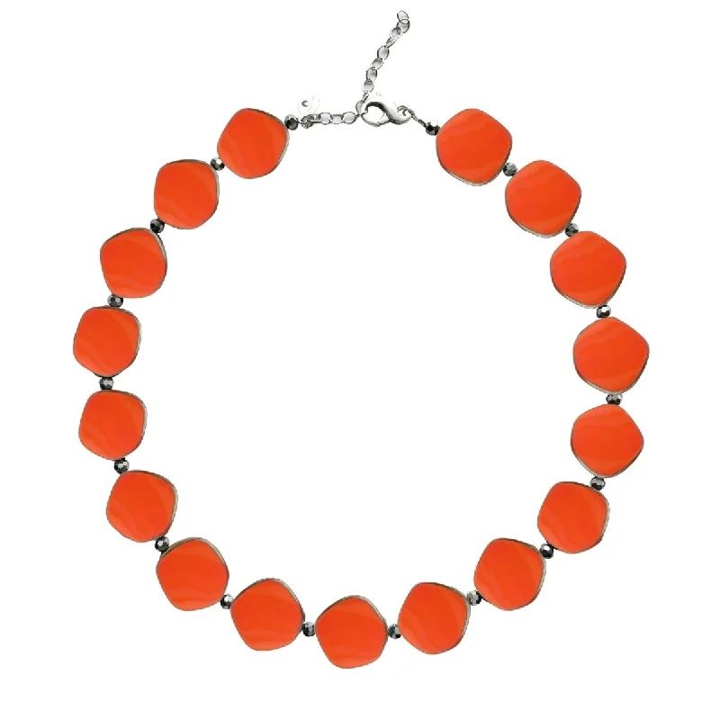 Coral Beaded Necklace, Large Circle Glass Beaded Necklace