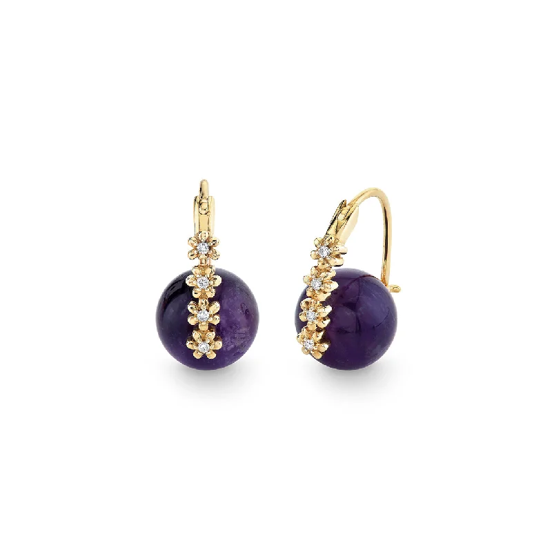 Gold & Diamond Tiny Daisy Amethyst Earrings