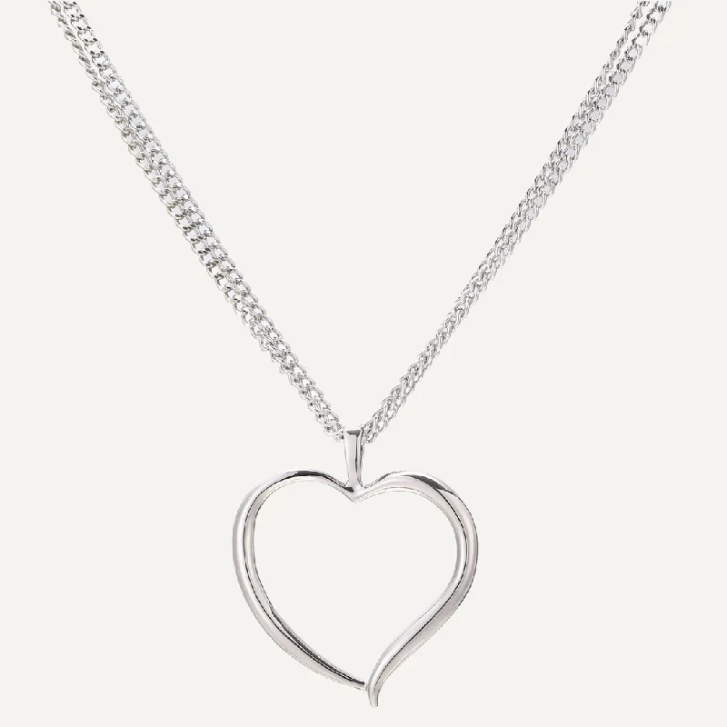 Multi-Chain Heart Pendant Long Necklace In Silver-Tone