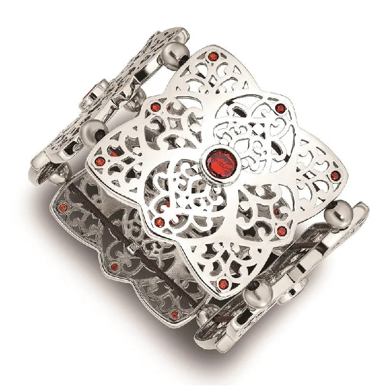 Stainless Steel Red CZ Stretch Bracelet