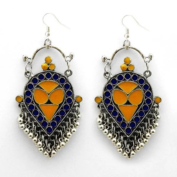 Kriaa Blue And Yellow Meenakari Afghani Earrings