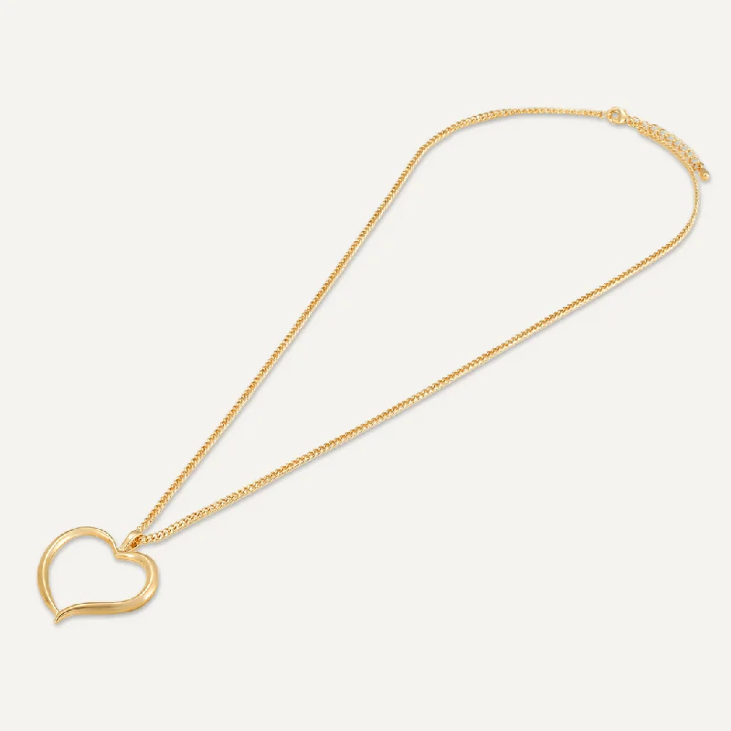 Heart Pendant Long Necklace In Gold-Tone