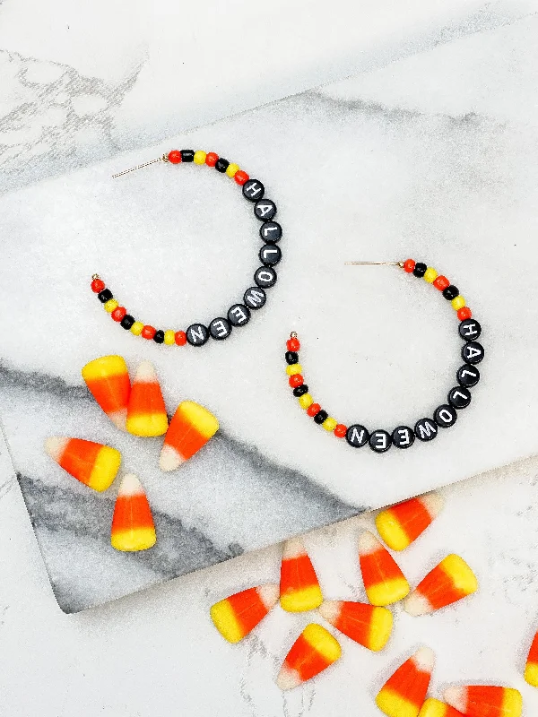 Halloween Beaded Open Hoop Earrings