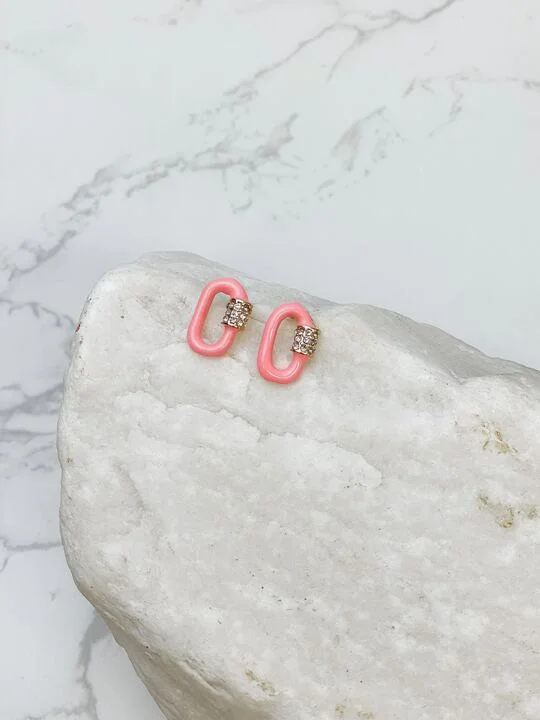 Glitzy Locked Link Earrings - Pink