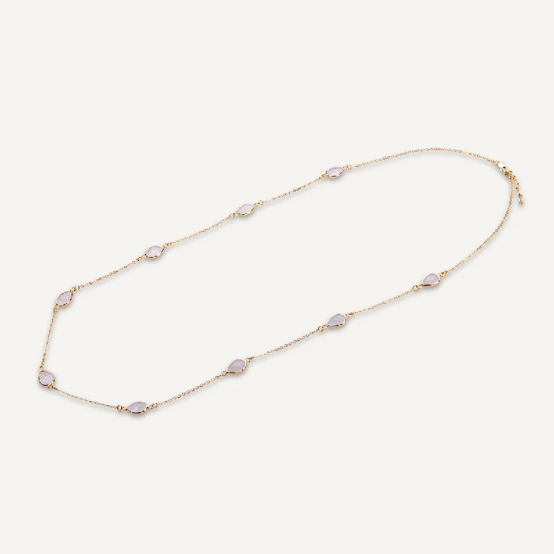 Long Moonstone Multi Crystal Necklace In Gold-Tone