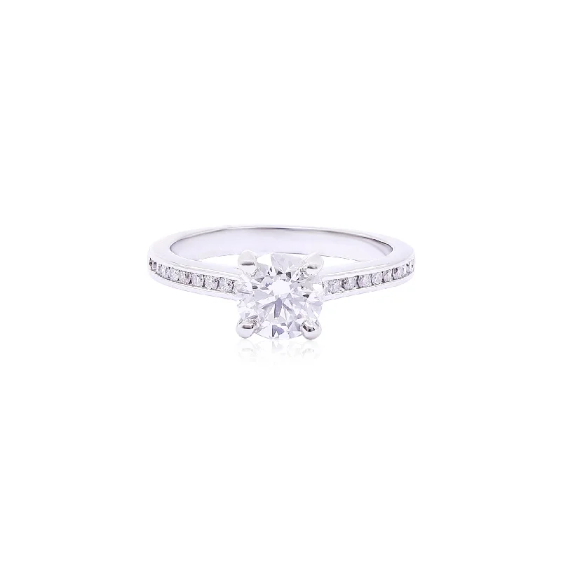 PLATINUM 1.00CT ROUND BRILLIANT DIAMOND ENGAGEMENT RING WITH DIAMOND ACCENTS 0.14CTW