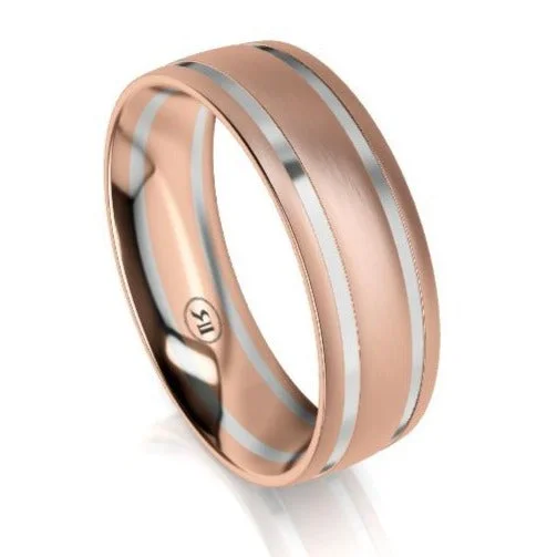 The Salisbury Rose and White Gold Grooved Mens Wedding Ring