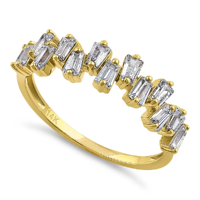 Solid 14K Yellow Gold Baguette Tapered Cut Cluster CZ Ring