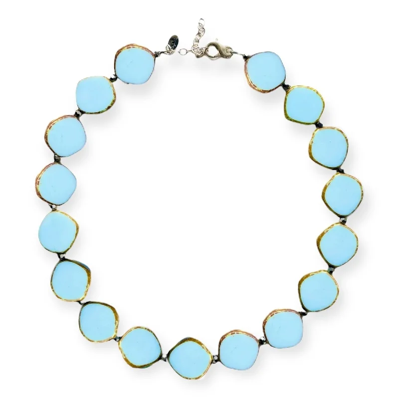 Light Sky Blue Beaded Necklace, Large Circle Glass Beaded Necklace