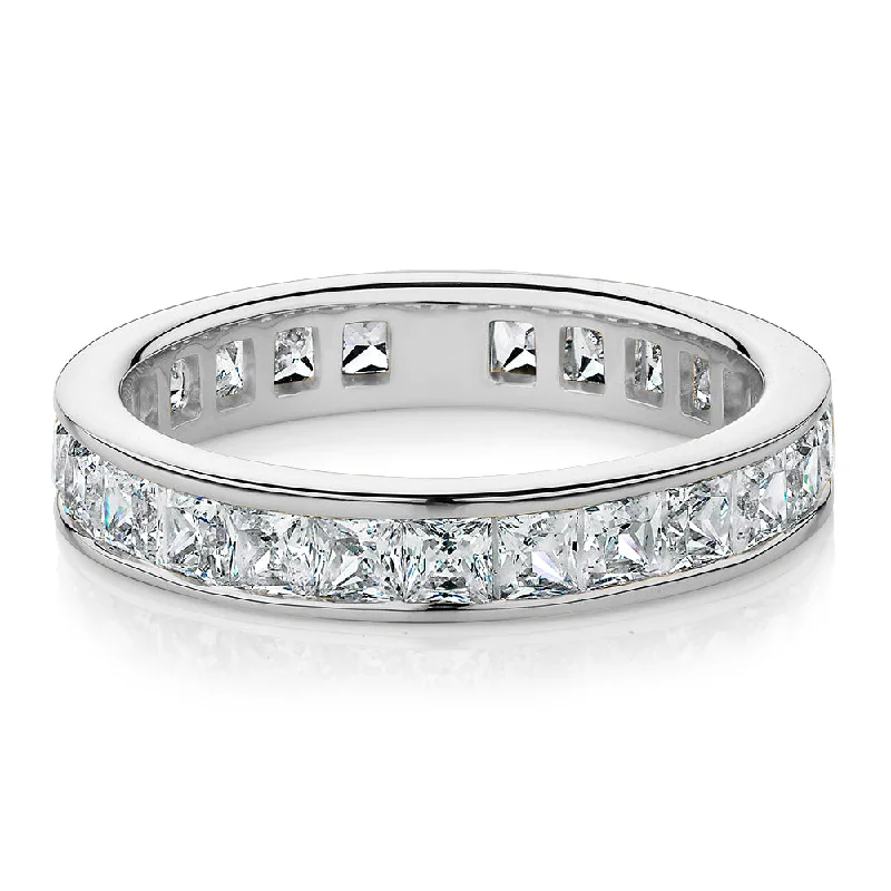 All-rounder eternity band with 2.5 carats* of diamond simulants in 10 carat white gold